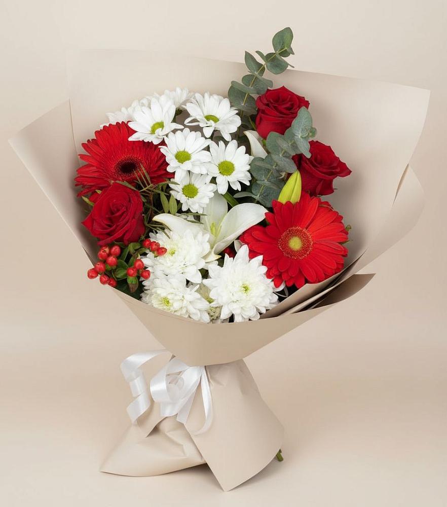 Букет цветов из: Розы, Хризантемы, Герберы и Лилии в Петровке