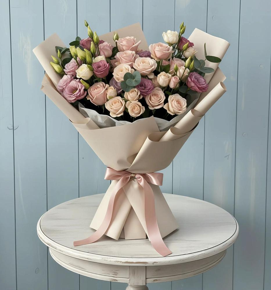 Букет цветов из: Розы и Лизиантусы в Петровке