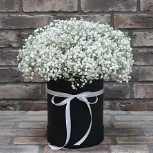 Цветочная композиция из Гипсофила в шляпной коробке в Петровке